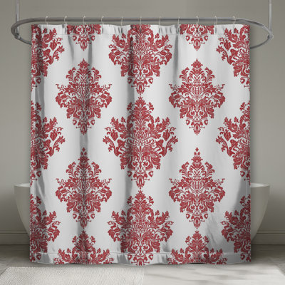 Rideaux de douche rouges à motif damassé très longs