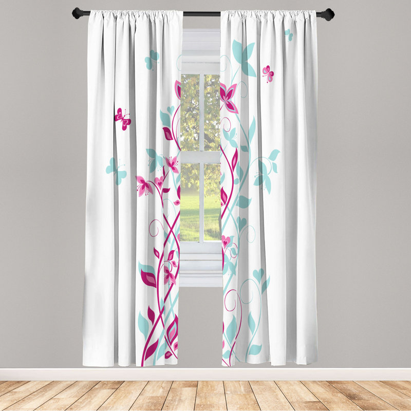 Microfiber Floral Semi-Sheer Rod Pocket Curtain Panels, 28" W x 63" L, Light Blue/Pink/White