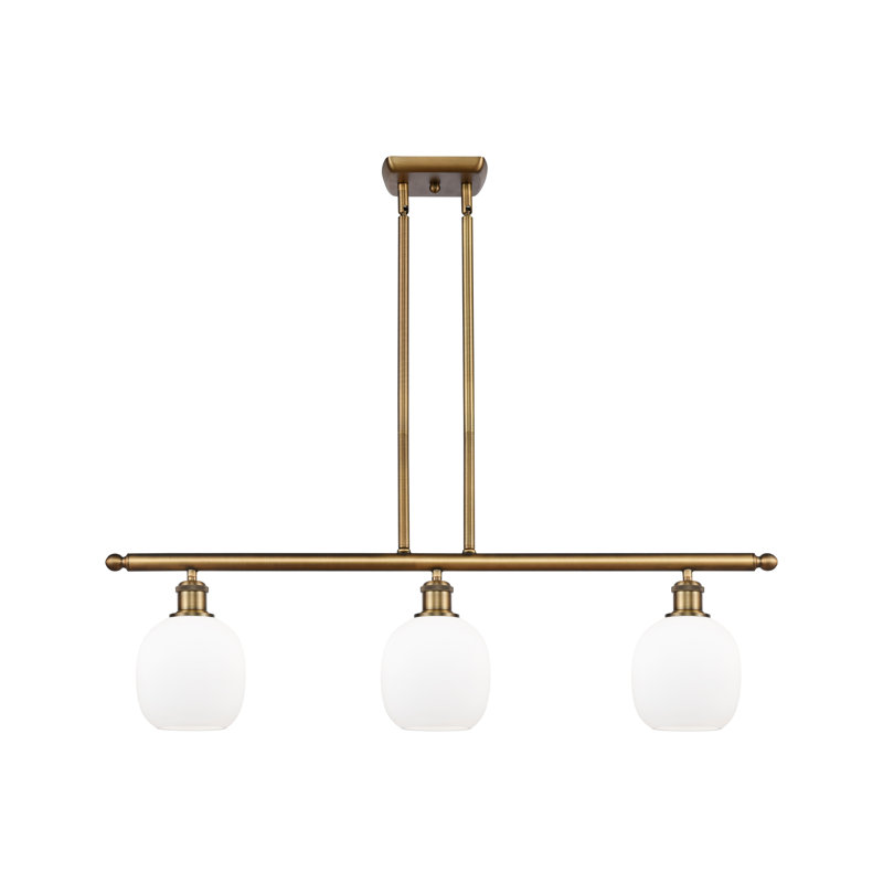 Luminaire suspendu linéaire à 3 lumières pour îlot de cuisine Carlucci, Ampoule non incluse, Blanc mat, Laiton brossé