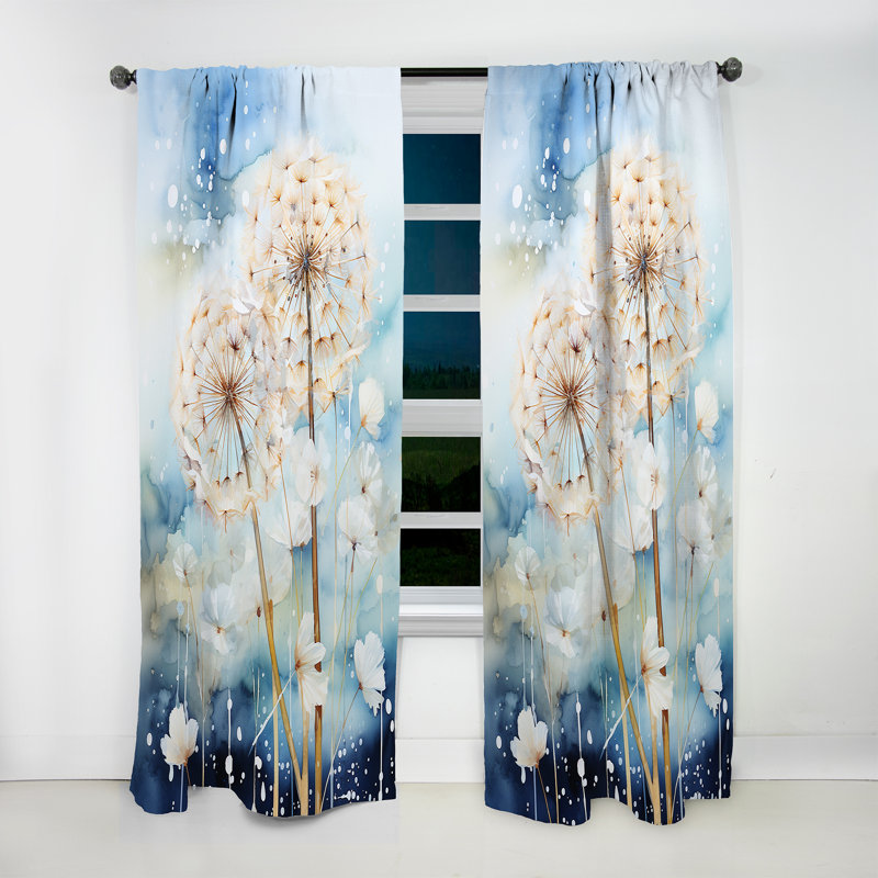 Rideau obscurcissant à motif floral pissenlit - 1 panneaux Lalita, L 52 po x L 108 po