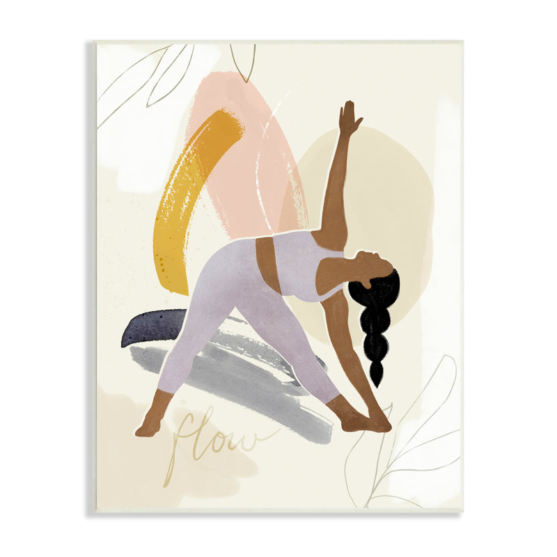 «Flow Yoga Text Plant Plant Pattern Stretching» par Victoria Barnes - impression, Plaque murale, H 15 po x l 10 po x P 0,5 po