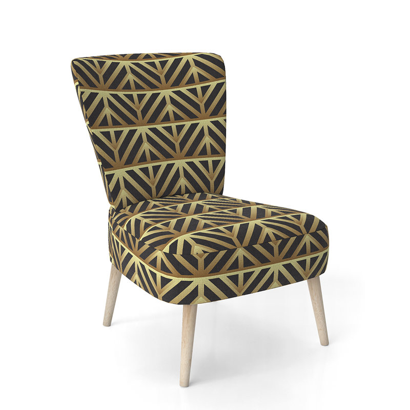 Upholstered Floral Side Chair - Modern floral Accent Chair, Geometric Gold Polyester Blend 9