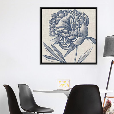 «Indigo Floral on Linen II», reproduction d'art sur toile tendue