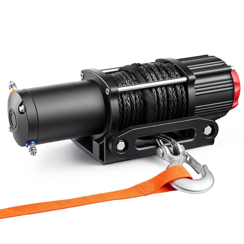 Treuil électrique de 6 000 lb, ATV / UTV 12 V CC avec corde synthétique de 0,24 po x 49,2 pi, télécommande sans fil et câblée, étanche IP55, avec plaque de montage Fairlead pour le remorquage de VTT hors route UTV