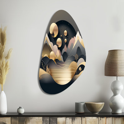«Dreamy Golden Mountain II - Marble Unique Shape», reproduction d'art moderne en métal Freeform