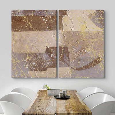«Abstract Paint Stroke Effect Mid-Century Grunge Pastel Brown Color Blocks», reproduction sur toile 2 pièces