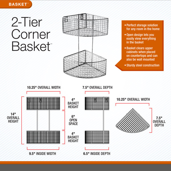  Spectrum Diversified 2-Tier Corner Basket, Satin