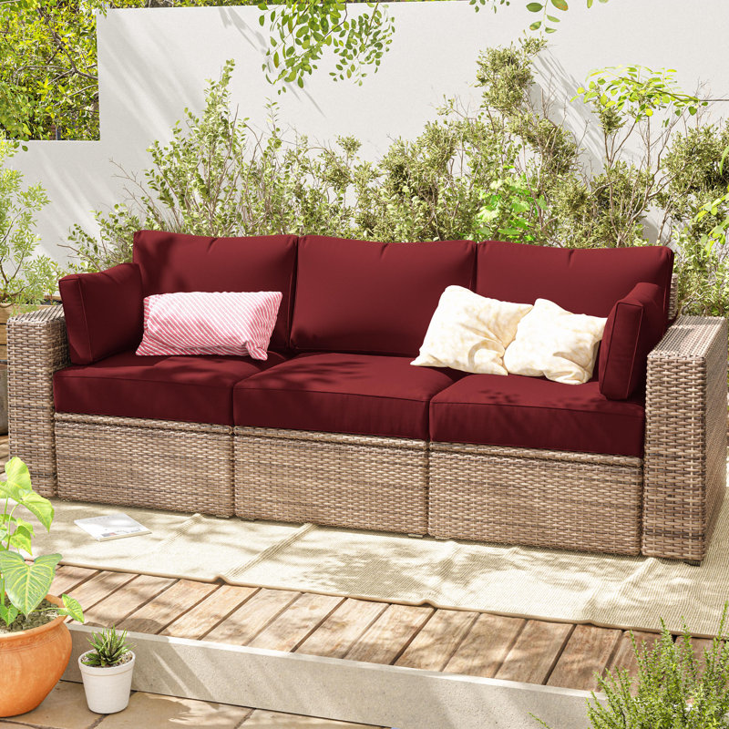 Outdoor 4" Thick Replacement Cushion Set Seat/Back Cushion (Set Of 3 Seats , 3 Backs , 2 Short Backs), Burgundy