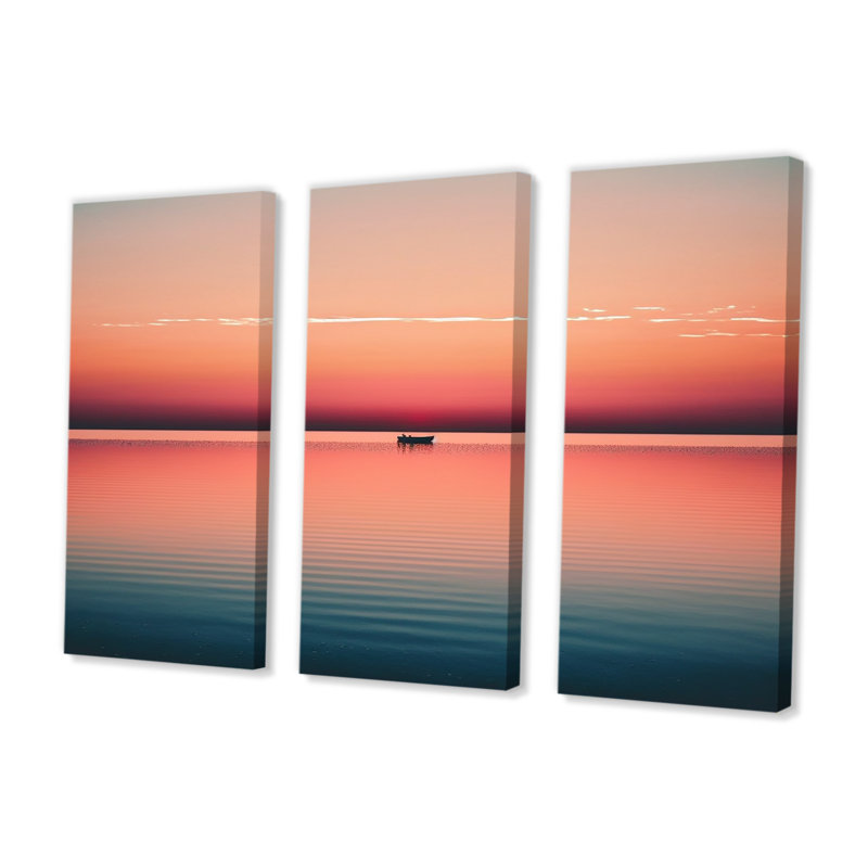 Coucher de soleil sur la pleine lune «Mnmalstc Sunset Durng the Full Moon», reproduction sur toile 3 pièces, Toile tendue