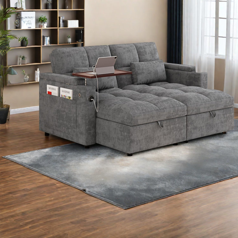 Canapés de coin avec rangement, canapé-lit moderne réglable en chenille grise pour petits espaces