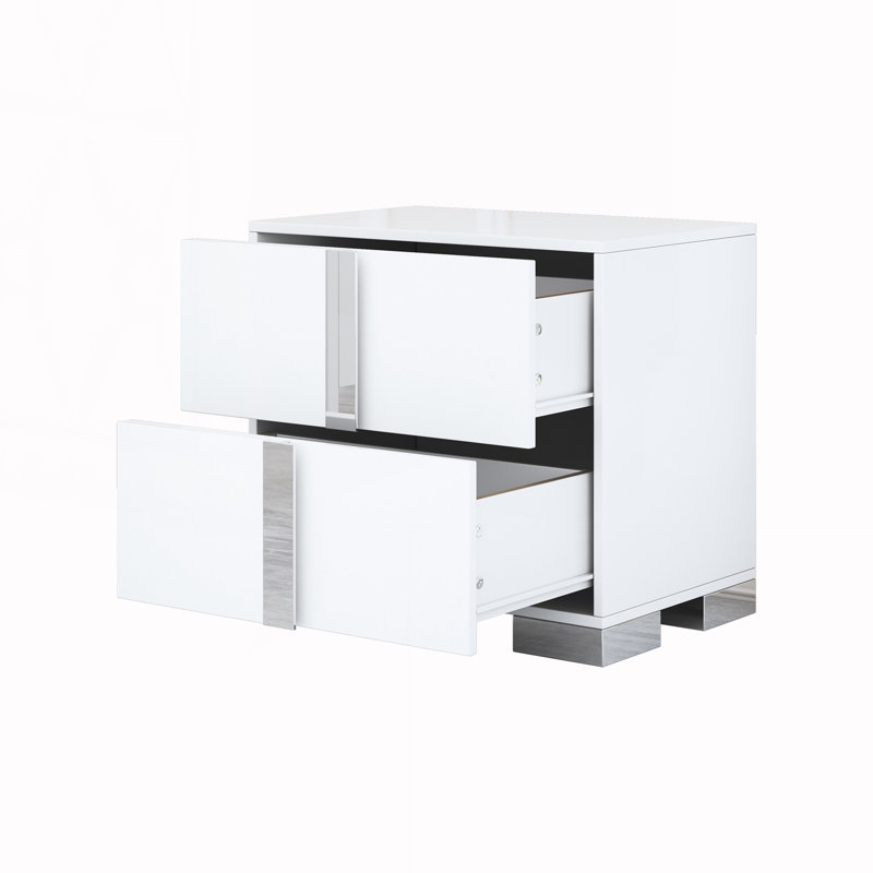 Table de chevet avec 2 tiroirs pour la chambre à coucher et le salon, Blanc