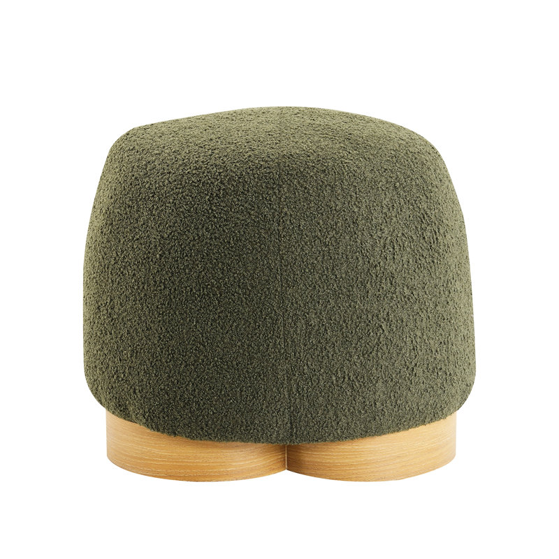 Round Upholstered Ottoman, Footstool For Bedroom, Entryway, Olive Green