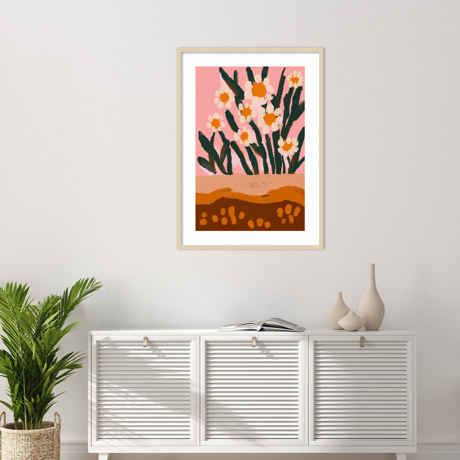Galya "Pastel Flower Impression No 3" Print, 41" H x 30" W, Brown