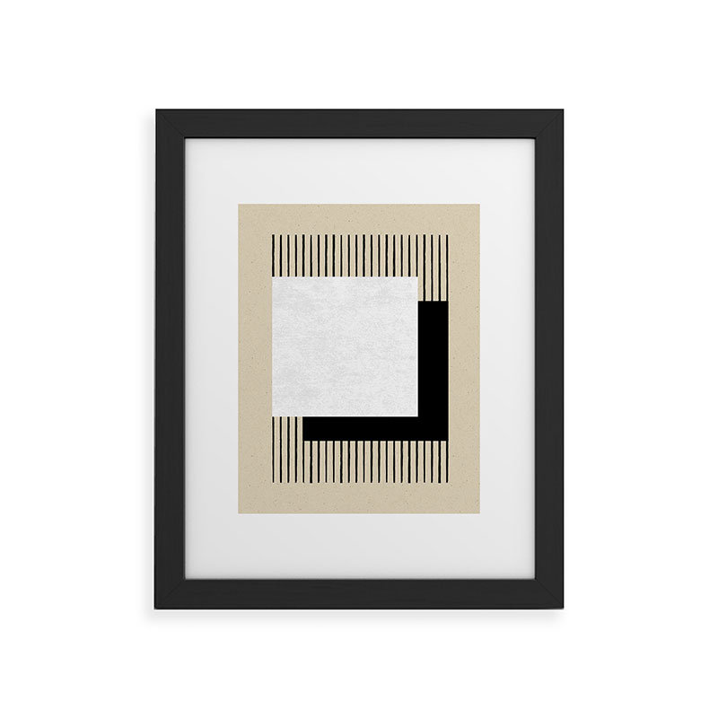 MoonlightPrint Square BW Stripes Framed Art Print, 10" H x 8" W, Black