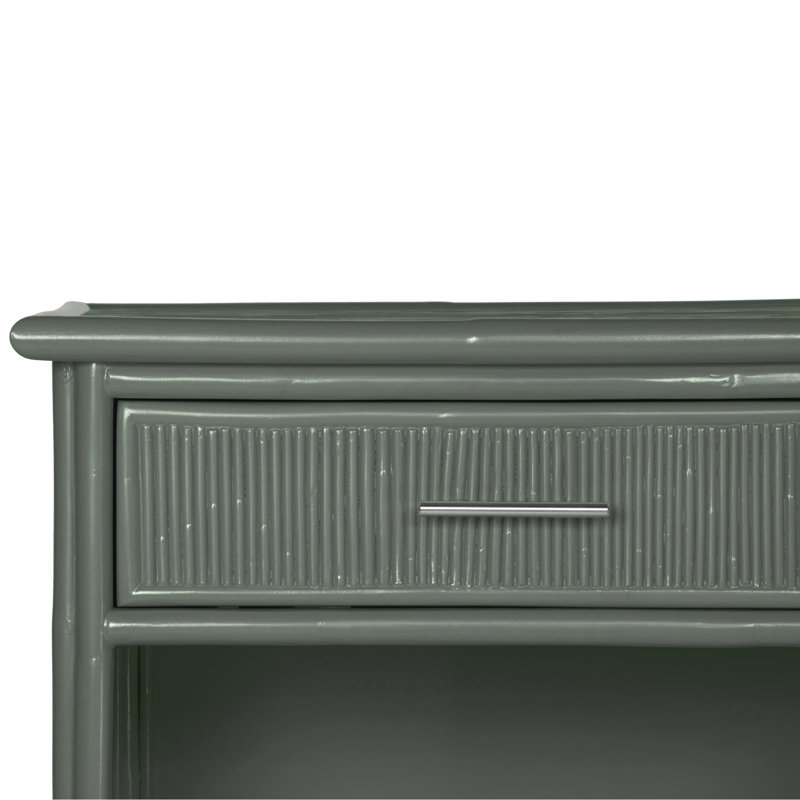 1 - Drawer Rattan Nightstand, Evergreen