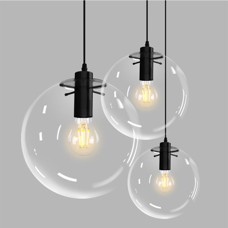 George Oliver Glass Pendant Light Crystal Lamp Modern Ball Chandelier Design Creative Hanging Lamp Height Adjustable Indoor Decoration Hanging Living Room Luminaire Black