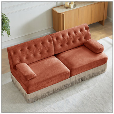 Canapé de style Chesterfield en velours doux, conception capitonnée à boutons, jupe à franges et franges, facile à assembler, combinaison libre, pour les salons et les chambres