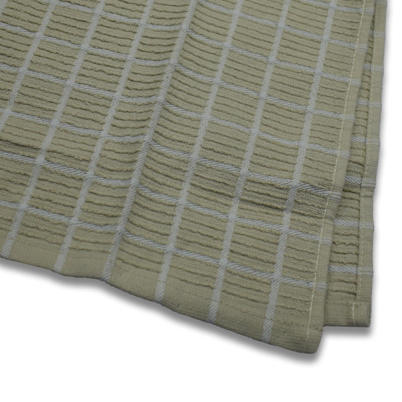 Super Absorbent 3 Pack Cotton Tea Towels Ripple Check, Beige