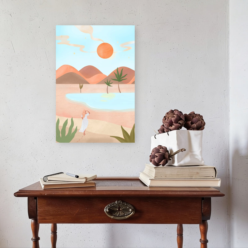 «Mocha Dreams Dreamy Peaceful Abstract Palm Tree Landscape Summer», reproduction d'art mural, H 24 po x l 16 po