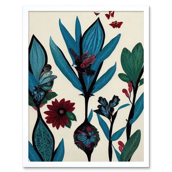 Wee Blue Coo Abstract Paper Quilling Blooms Flowers Butterflies - Print ...