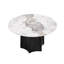 Table de salle à manger 6 53 po ronde, plateau en pierre frittée blanche et base texturée noire, table de salle à manger moderne avec finition chêne teint