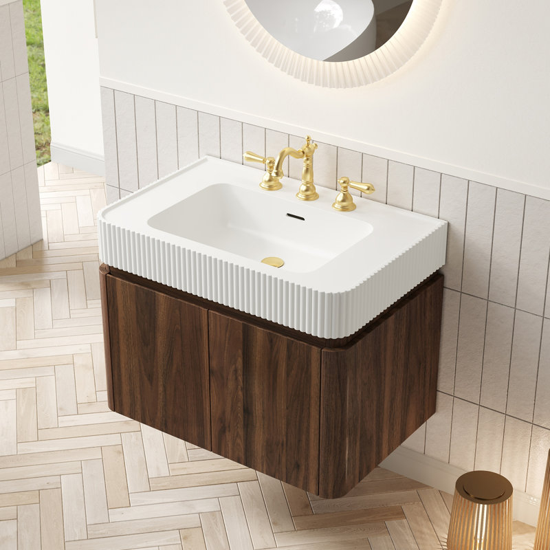 Meuble-lavabo de salle de bain, Noyer, L 30 po, Blanc