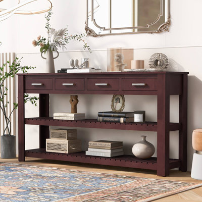 U_Style Stylish Entryway Console Table with 4 Drawers and 2 Shelves, Suitable for Entryways, Living Rooms.