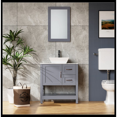 Ensemble de meuble-lavabo simple 18,50 po avec dessus en marbre et miroir Eustazio