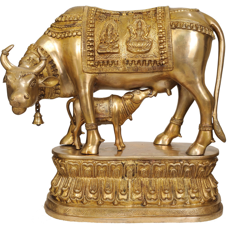 Vache et veau (selle décorée de Lakshmi et Ganesha)