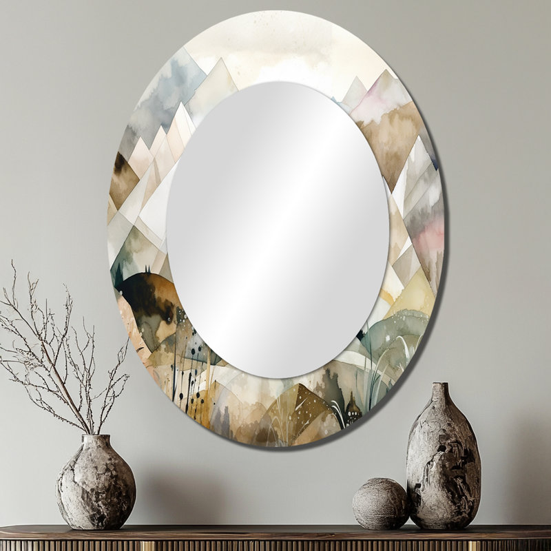 Explorer les montagnes argentées II - Grand miroir mural ovale sur métal, 40 po x 30 po