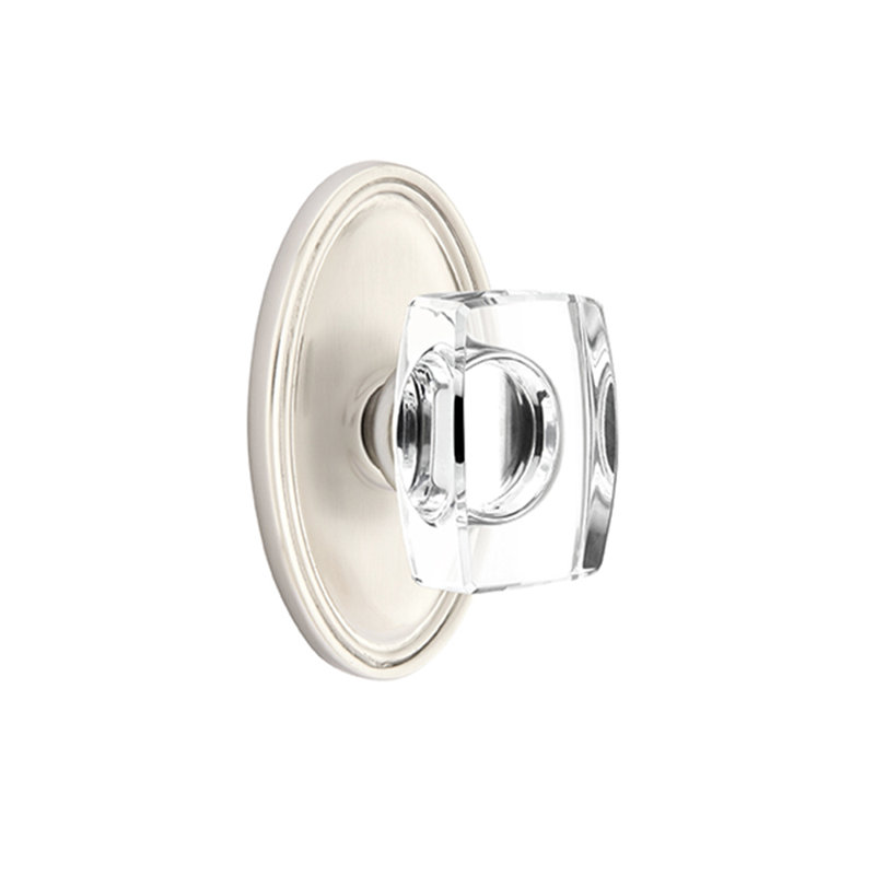Ensemble de boutons d'intimité Emtek avec bouton ovale Roestte et verre Windsor, Nickel satiné