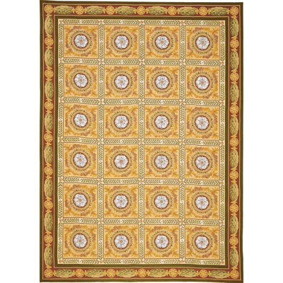 Needlepoint Azm Hand-Knotted Wool Geometric Area Rug in Beige/Brown