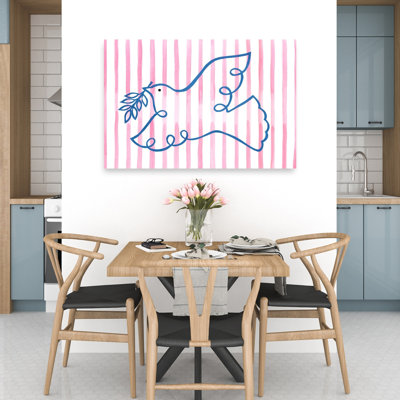 Pink Striped Peace Dove Minimalist Peaceful Bird Wall Art Print