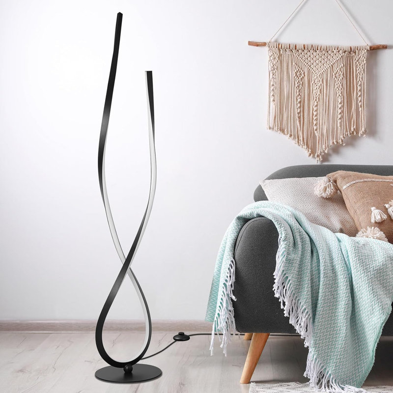 Lampe sur pied à DEL en spirale avec télécommande, lampe sur pied moderne de 59 po de hauteur, lumière vive à intensité variable pour le salon, la chambre à coucher, le bureau et la maison