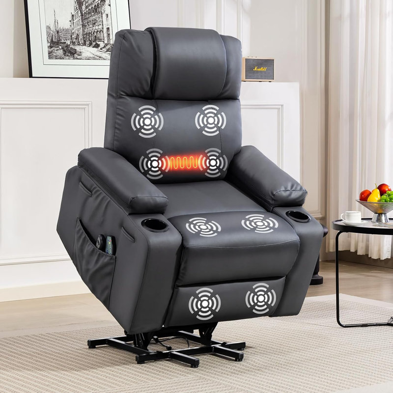 Power Lift Recliner Chair For Elderly With Massage & Heat, 160° Adjustable Pu Leather Electric Recliner With Remote,  For Living Room, Bedroom