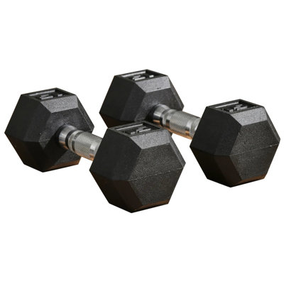 2-piece 15lbs Each Black Rubber Hex Dumbbells, Home Gym Strength Training Free Weights, Hex Shape Anti-roll Floor-safe Design For Indoor Fitness Muscle Toning
