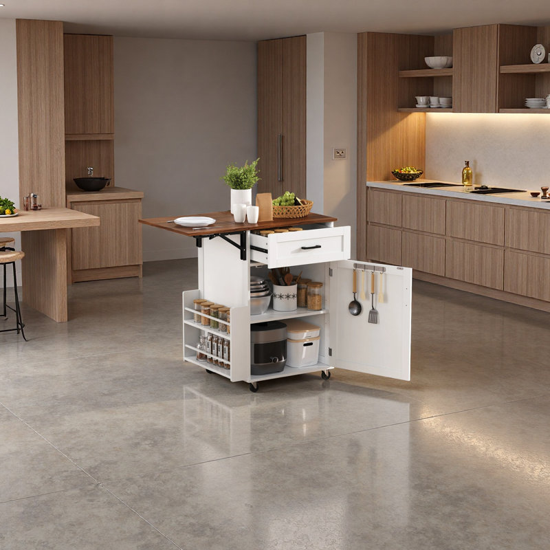 Small Kitchen Island With Drop Leaf And Drawers, White