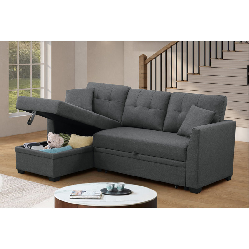 Comfortable Sectional Sofa Bed With Durable Construction For Relaxation, Dark Gray Fabric