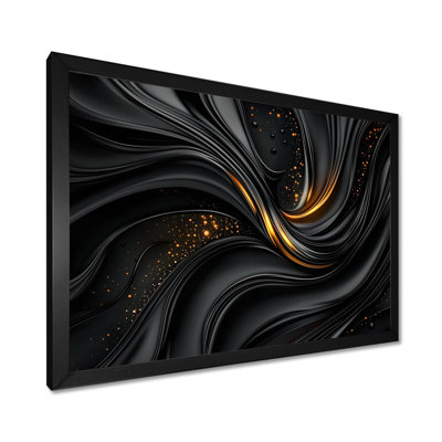 Quantum Black and Golden Leaves I - Abstract Fractal, reproduction d'art murale