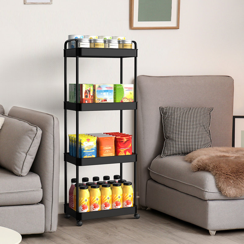 4-Tier Plastic Rolling Multifunction Cart With Handle Multifunctional Storage Trolley