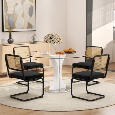 Ensemble de table de salle à manger haute brillance avec chaises en velours