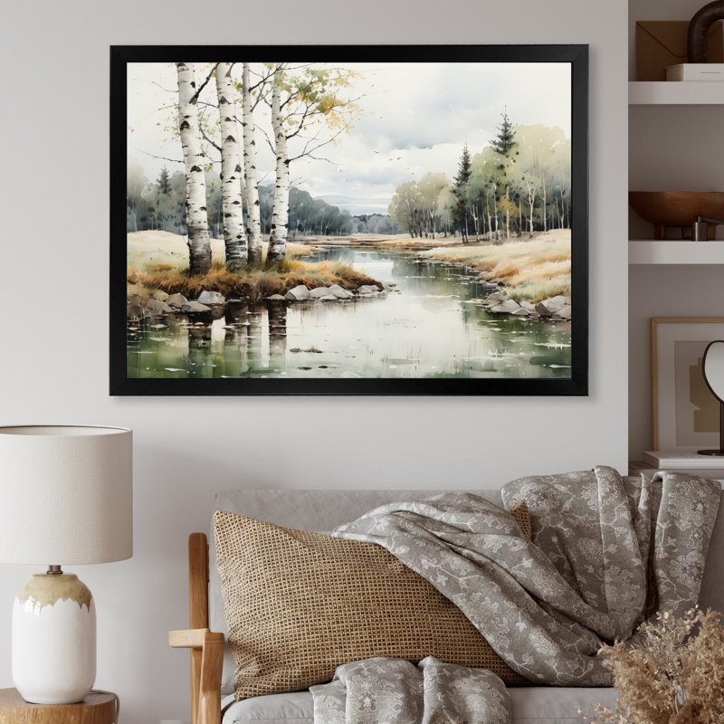 Birch Woods Birch Haven - Art mural de bouleau, Cadre photo noir, H 24 po x l 32 po x P 1 po