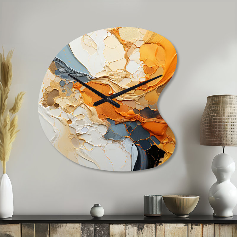 «Orange Blue Line Art Abstract Expressionism - Line Art», horloge murale asymétrique, Petit