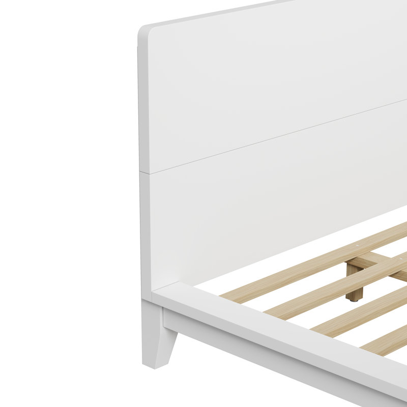 Base de lit plateforme avec tête de lit, support à lattes de bois, grand, blanc, Blanc, Queen