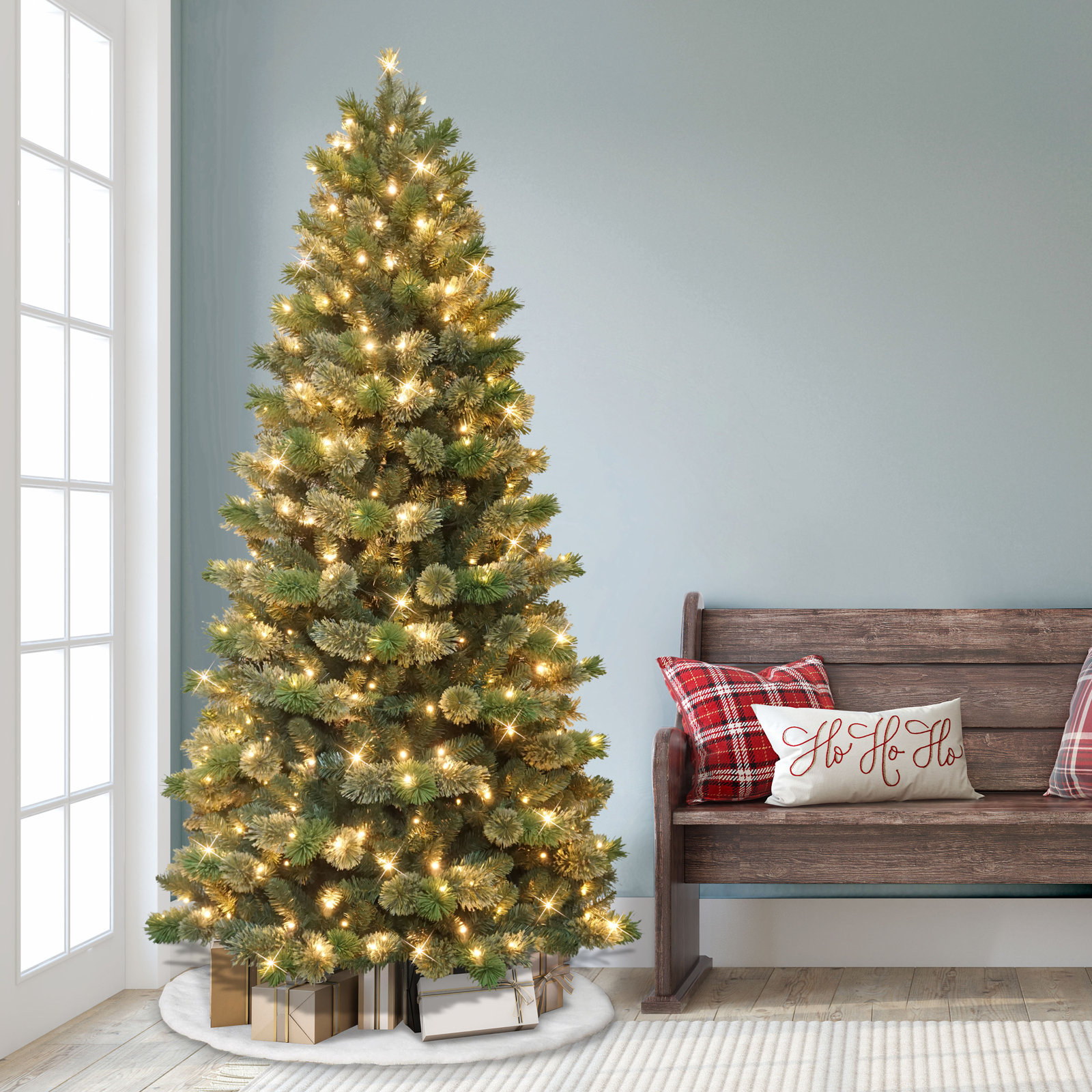 7.5' Pre-Lit Artificial Slim Oklahoma Pine Tree