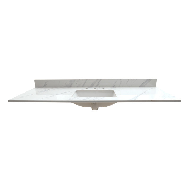 61 in. W x 22 in. D x 0.75 in. H Engineered Marble Vanity Top in Calacatta White with White Basin 61 in. W x 22 in. D x 0.75 in. H Engineered Marble Vanity Top in Calacatta White with White Basin