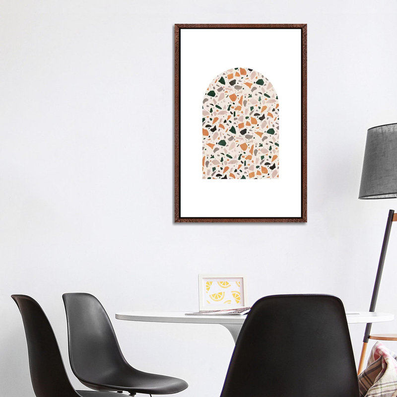 Terrazzo Marble Art by Whales Way - Painting on Canvas, 101.6cm H x 66.04cm W x 3.81cm D, Classic Brown Wood Framed