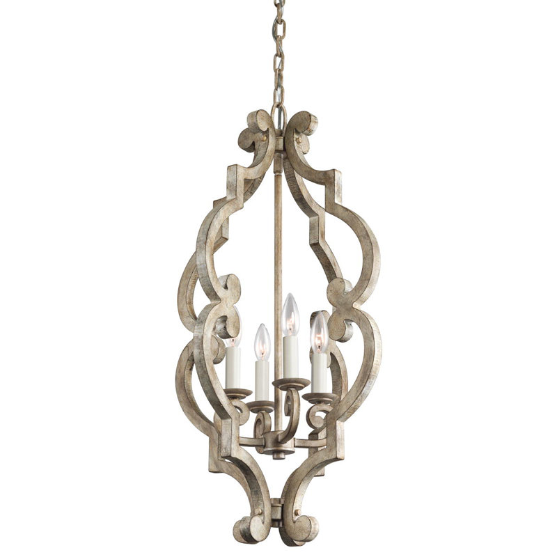 Zehr 4 - Light Distressed Antique White Lantern Pendant