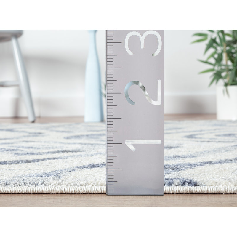 Rectangular Blue and Ivory Geometric Synthetic Area Rug