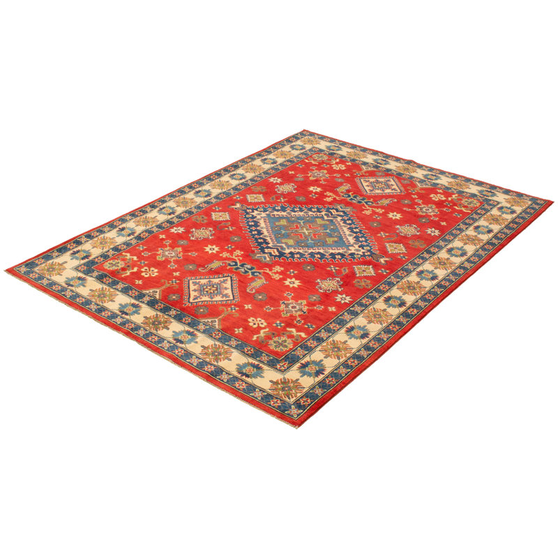 Tapis décoratif en laine rouge de conception unique 6 pi 4 po X 8 pi 10 po noué à la main New Age